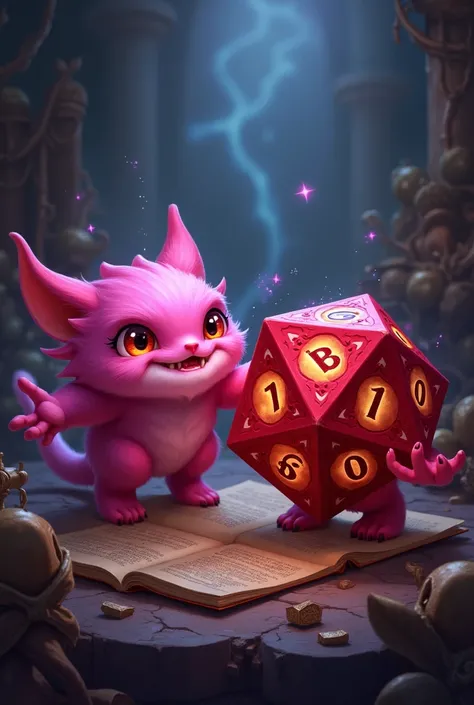 Make two dice d 10 of dungeons and dragons, one pink and one red separated in the form of a drawing 

 