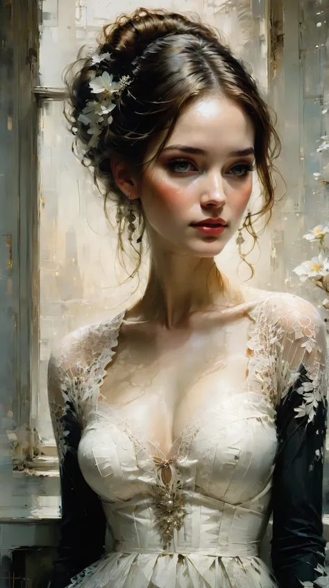 white lace, von Jeremy Mann,  best quality,  masterpiece,  very aesthetic ,  perfect composition , intricate details,  ultra detailed 