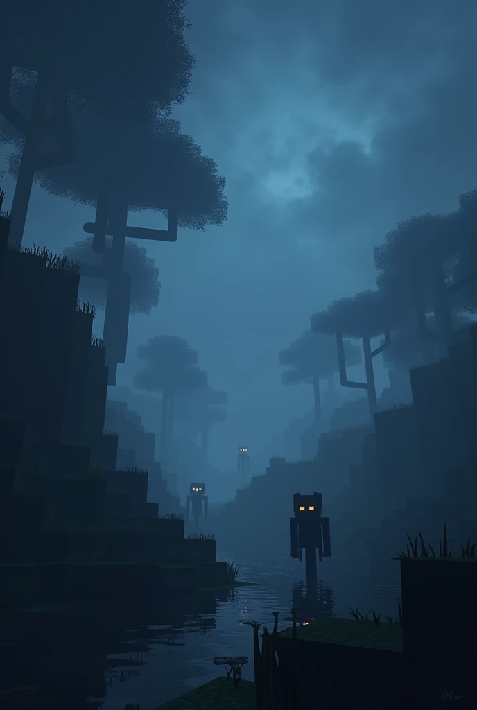 Night full of shadows and fog in Minecraft 
