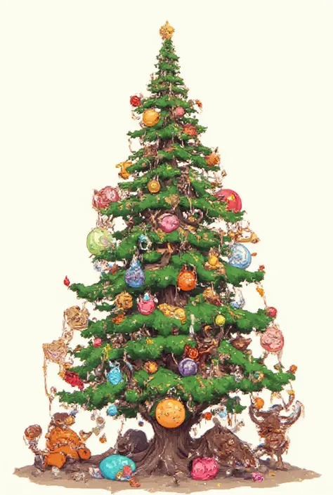 Christmas tree, 2,5d art, bring colors, clean, good quality,white background, Лучшее качество, Цифровое искусство, Pixar, game art, game object, game props