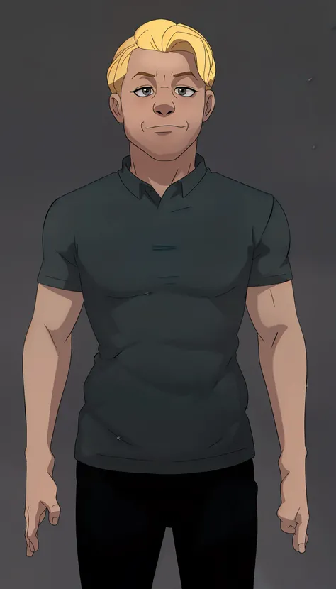 A 40-year-old adult male,  wearing a gray shirt ,  blonde hair  (HENRY EMILY DE FNAF)