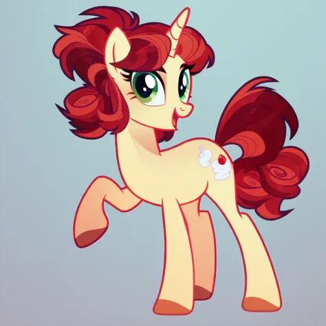 score_9, score_8_up, score_7_up, score_6_up, score_5_up, score_4_up, show accurate, full body, simple background, feral pony, female pony, adorable appearance, original character, unicorn, cream skin color, green eyes, red hair