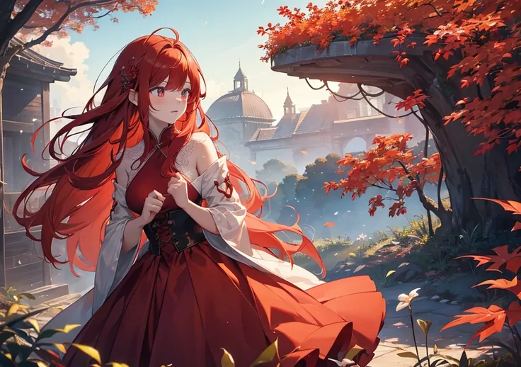 Hair color : Fiery red
プロンプト: A beautiful girl with fiery red hair, her delicate face inspired by the uploaded image, surrounded by an enchanting dragon world. Soft, fluffy artistic touches bring her into focus. She wears a flowing gown adorned with dragon...