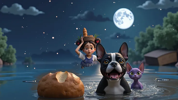 Inspired by the posters in the movies in the high-quality 3D characters from Disney Pixar in high resolution, create the image of a black and white French bulldog puppy with the predominant black color and a purple kitten with yellow eyes of the Sings bree...