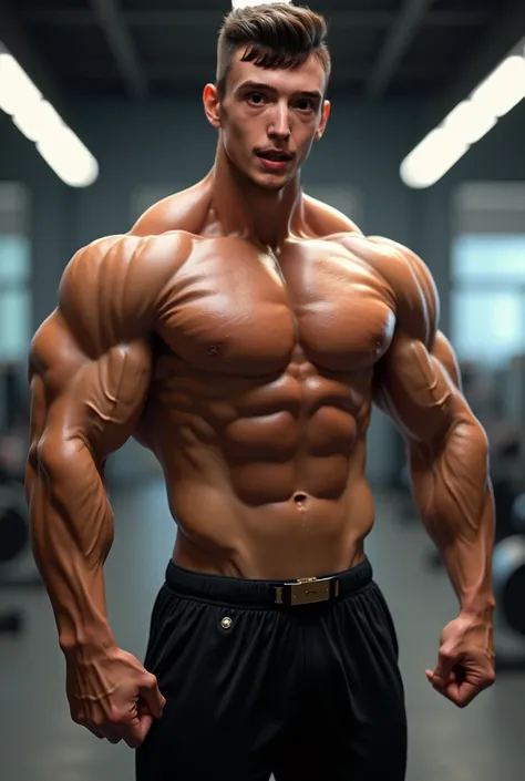 Muscles developed: arms, abs, pectoral muscles at the gym 