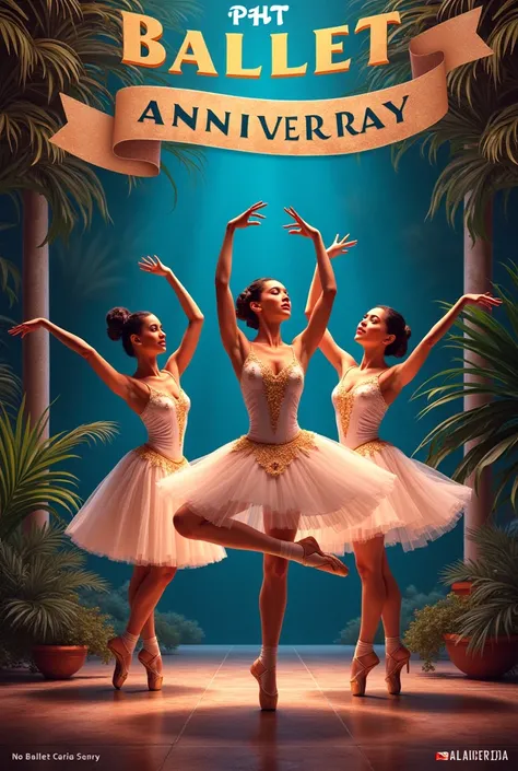 Create Puerto Rico newspaper cover with Ballet Señorial Anniversary banner. Take your time and get the picture right .  Use as 3 dancers of three different races. 
