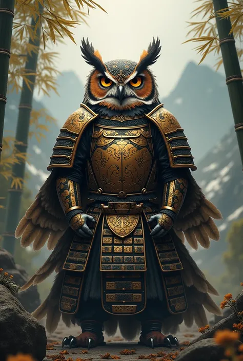 owl in samurai armor, with an owl body