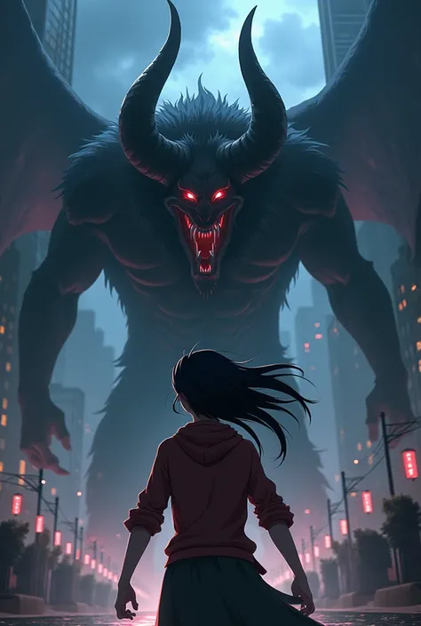 An image of an Argentinian anime protagonist with black hair and a demon with horns