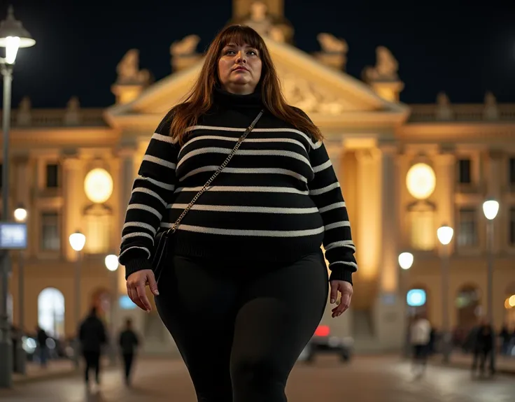 40-year-old obese Argentinian woman with her very flabby body 1.49 meters tall 789 kilos in weight , Long brown hair with bangs, dark tanned skin without makeup,brutally obese and sagging breasts ,  very flabby and obese belly, very wide hips and a very ob...