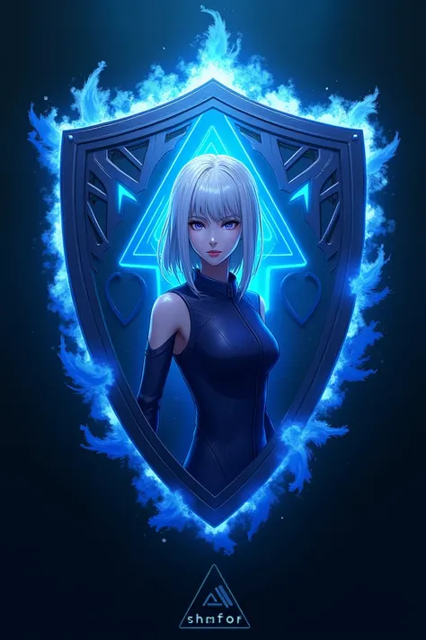  Create a Blue Lock-based team shield without the players with the letter N in the middle of the shield, An aura coming out of her with a half-blue color 