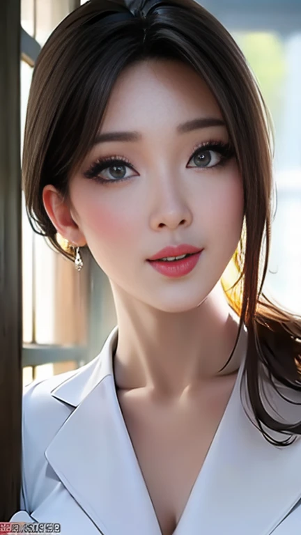 masterpiece,  top quality,  Photorealistic,  ultra detail,   Fine Details,  high definition , 8k wallpaper,  one beautiful woman inside the aquarium building ,, Light brown messy hair,  wear a business suit,  sharp focus,  perfect dynamic configuration,  b...