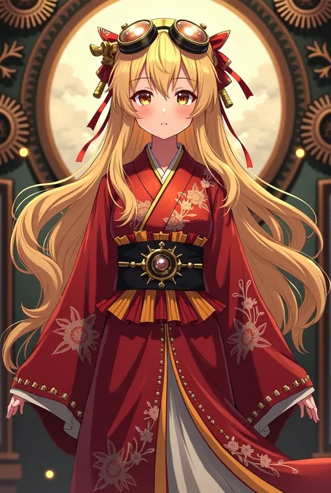 Rin Kagamine long hair wearing imperial kimono steampunk style 