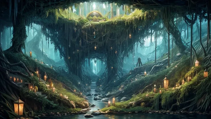 Grotto Bird Nest，so many birds（（（Full of crystals）））Crystal plants，water flow，The light is dark，（（（Horror atmosphere）））（（（masterpiece）））， （（best quality））， （（intricate details））， （（Surrealism））（8k）