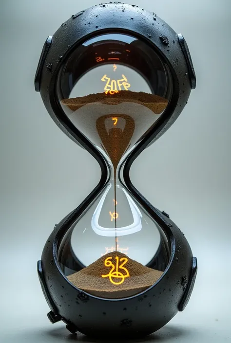  An hourglass made of modern military helmets,and with the runes of life and death inside  