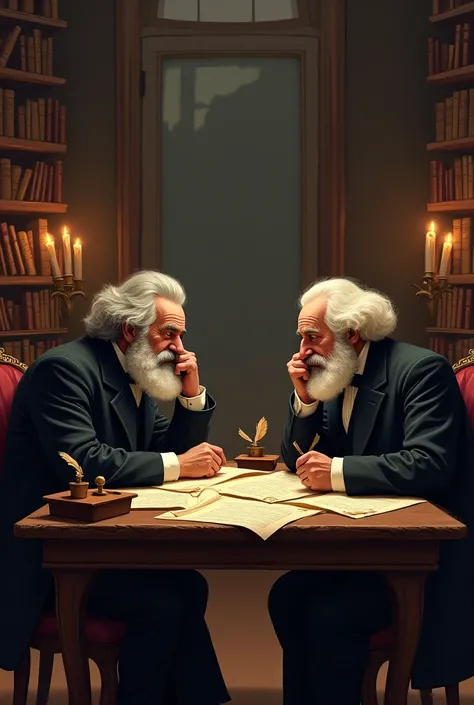 Karl Marx and Friedrich Engels writing together