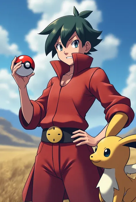 Trainer red pokemon with a pokeball.