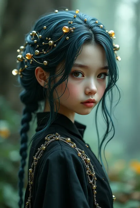 young girl, witch, beautiful, special hairstyle but pretty