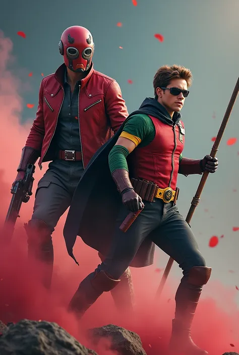 Star-Lord（Star-Lord，From Marvel）：
 Star-Lord wears an iconic red jacket and helmet ，He held a dual energy gun。His rocket boots let him float in the air，Confident movements，He was ready to fight at any time。He has a focused look beneath his helmet， have a f...