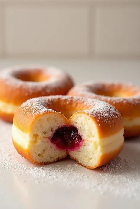 Big hanukkah donut cutted to half look inside