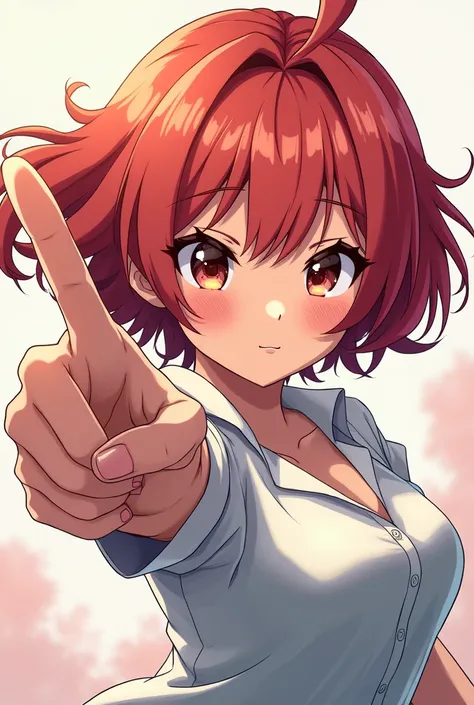 An anime manga girl is holding out her hand and making her fingers look like a gun