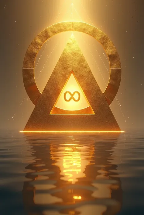 Create a golden circle a triangle and infinity together in the center of the triangle and the symbol of water and symbol of health