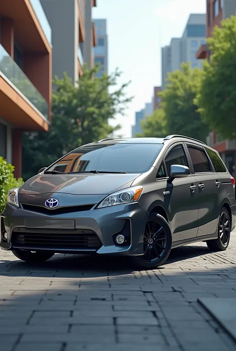 I want the toyota prius v (xw40) a seven seater 2013 with 19 inch black wheels and make it realistic 