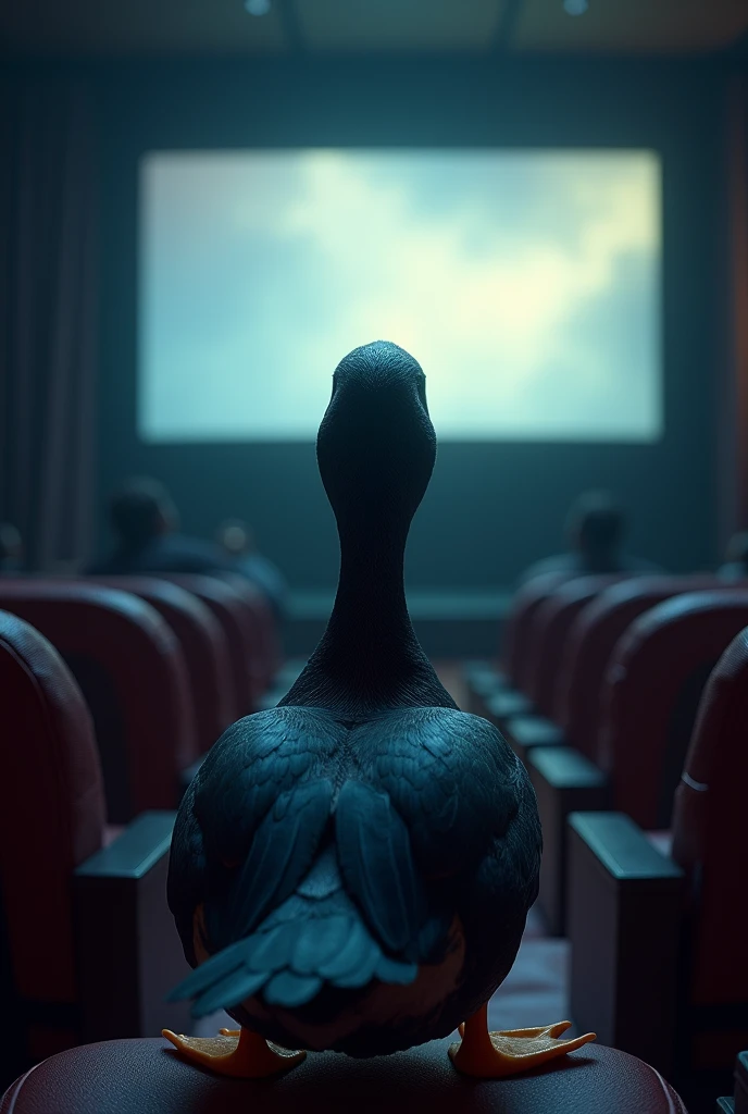 Back side of a duck watching a movie theater
-removes eyes 