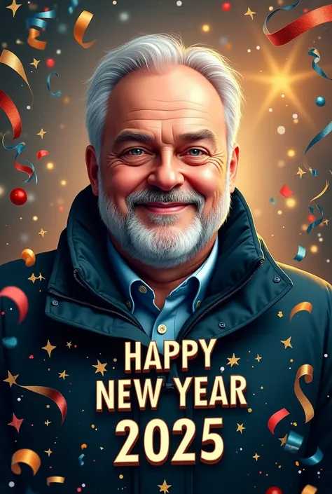 New Year card with Evgeny Kaspersky and an inscription "Happy New Year 2025 "