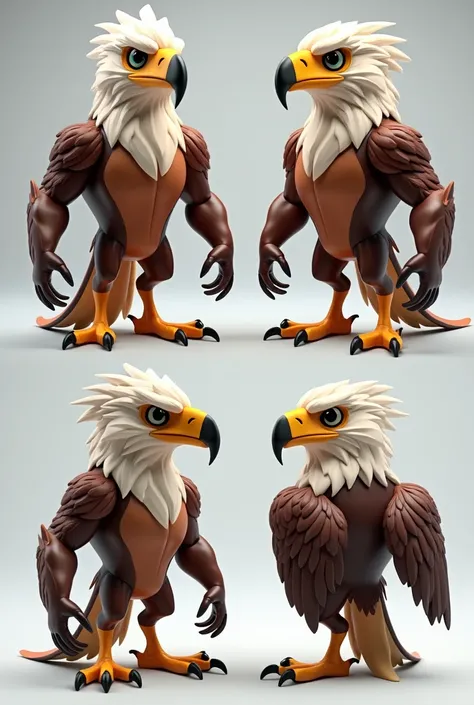 a mascot for an airline named Neo Airways, with front, lateral and back views, and the mascot should be an eagle , with legs and arms