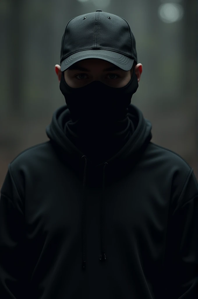 With Black Shirt Cap And Black Mask 