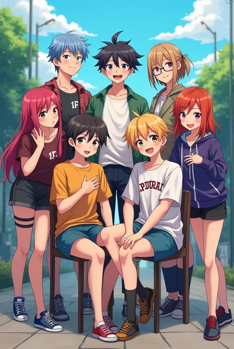 Grup photo friends 3boy 3 girls anime