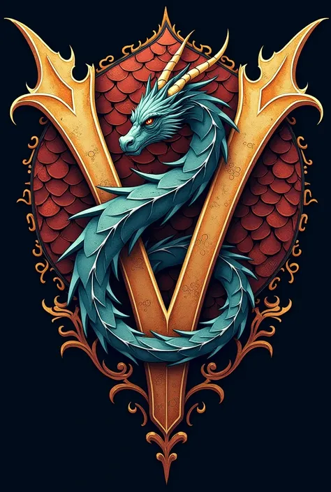 Cool V logo, maybe reniassnace, but cool dragon themed, with the background, just scales and 2D