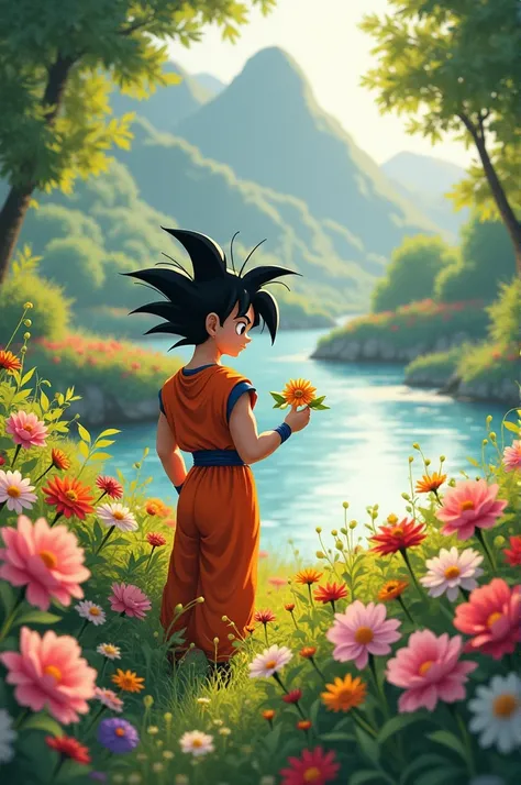 Songoku picks flowers on Margaret Island