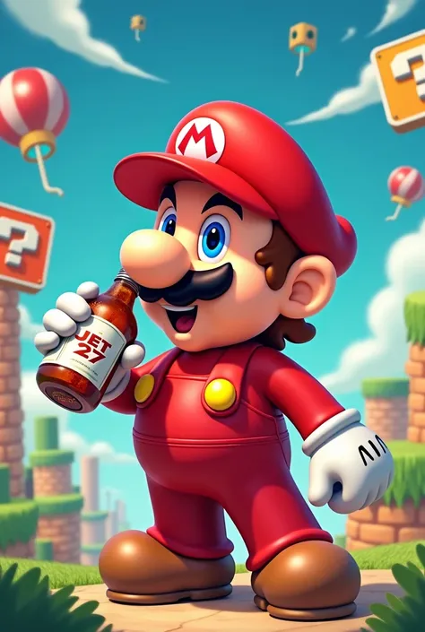 Mario Nintendo drinking a bottle of Jet 27