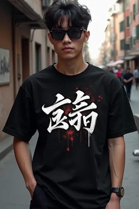 Shirt logo, his writing aZn his font is hard to read