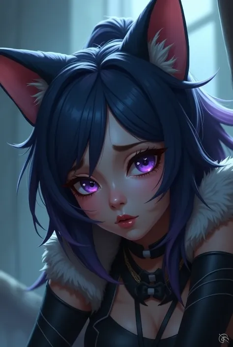 woman league of legends jinx cat ears sad face