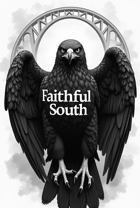 
 A black and white hawk, with writing: Faithful South 
How does the bridge symbol of Florianópolis  