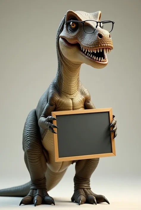 T-rex with glasses and a blank slate on his big side