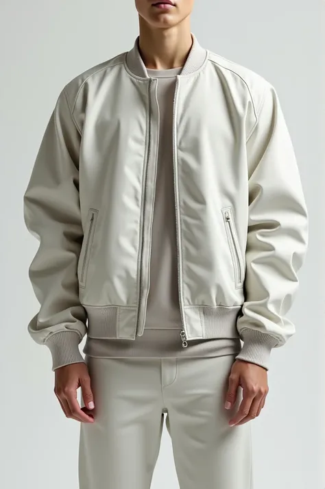 Flat pattern bomber jacket, front and back, slightly lower shoulder, no pocket, no cut, with technical sheet table