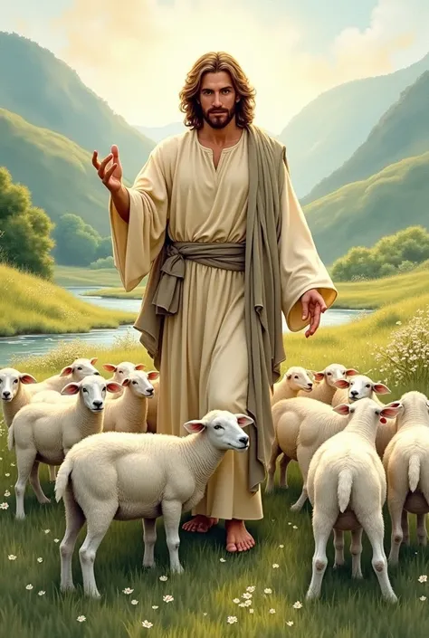 Watercolor image of Christ the Shepherd. 