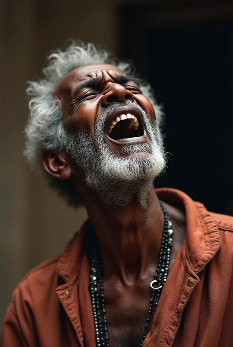 Full image of a poor African old man singing with emotions 