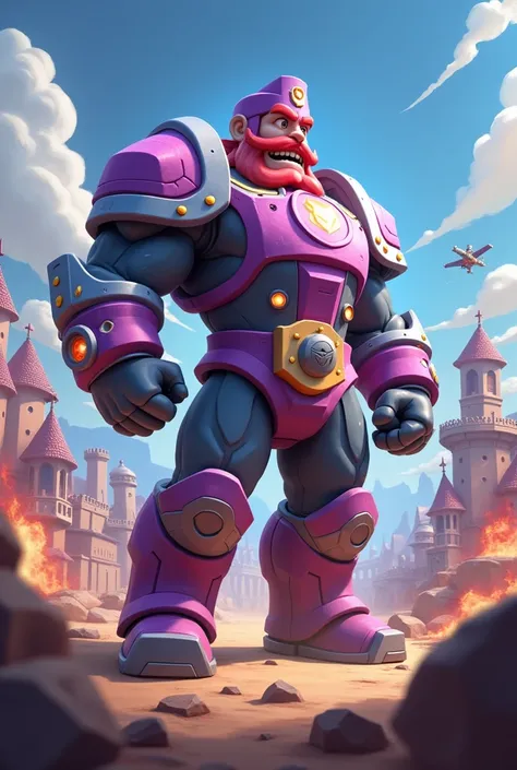 The intergalactic champion of Clash Royale with things from Clash Royale in the background fighting with an idiot