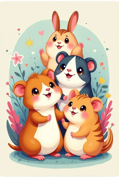  A matching icon for three people of a chinchilla, A guineon pig and a hamster that is fun that looks like something out of Pinterest