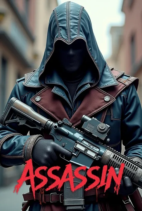 Patch airsoft rond assassin creed avec une réplique dairsoft avec inscription graffiti "Assassin" 