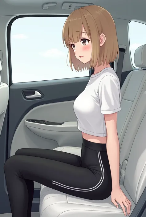  angle from butt ,Illustration,whole body,Bright interior,white back seat ,Large amounts of stool,Brown liquid,dirty vinyl sheet on white towel,Butt dirty with poop ,Sit on a white towel, 21-year-old Japanese Woman Turning Her Butt ,japanese,Korean style b...