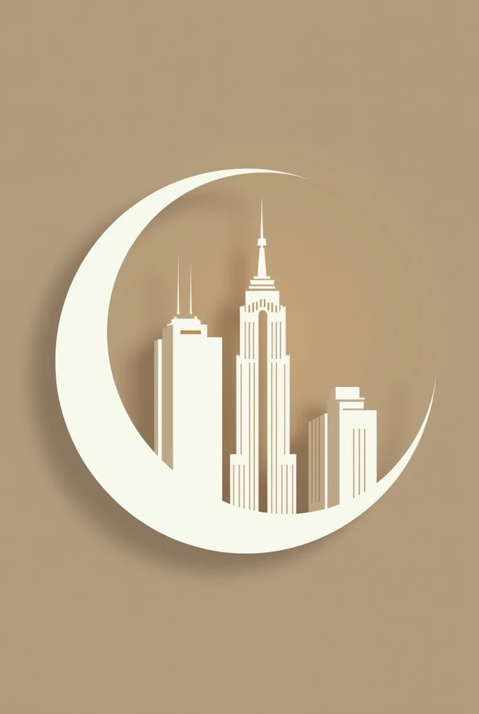 I need a logo design with a building using a white crescent and the color gold,  that is elegant and sophisticated , fashion and quality 