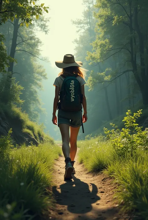 A hiking girl with black Wayoletta lettering