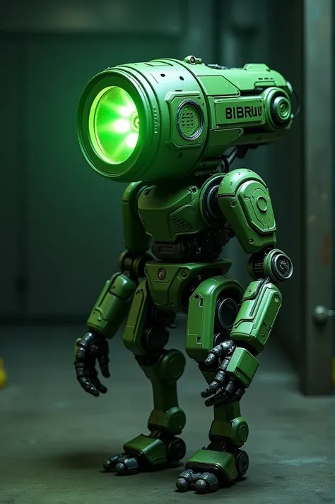 Robotized green flashlight with robotic parts 