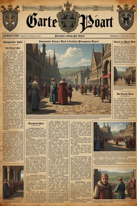 Make a newspaper that explains medieval society inspired by the Gazzetta dello Sport 
