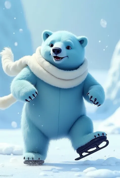  Draw a polar bear.  He has a blue coat, white scarf ,  black skates .  rejoices in different poses , is sad, dances 